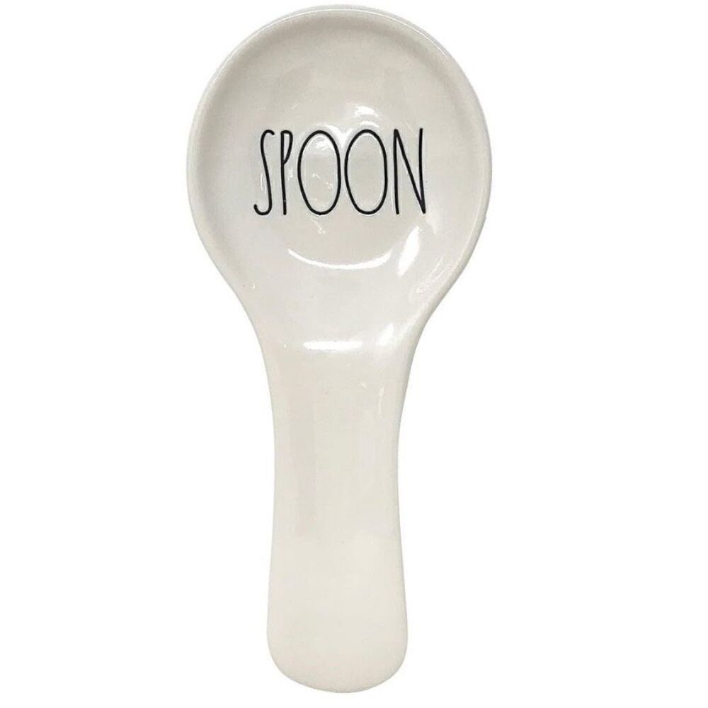 NWT Rae Dunn Gorgeous White off Ceramic “SPOON” Rest with black letters Minimali